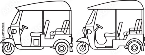 Two tuk tuk vehicles silhouette