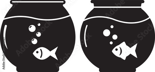 Two fish bowls with swimming fish silhouette
