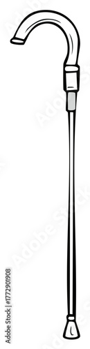 Simple line drawing of a walking cane with a curved handle and rubber tip