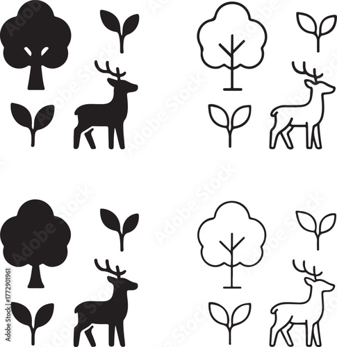 Isolated nature icon set, plants trees wildlife environment symbols, editable nature vector art, organic and outdoor icons for ecology and nature buyers