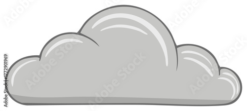 Cartoonish gray cloud with smooth edges and subtle highlights, isolated graphic.