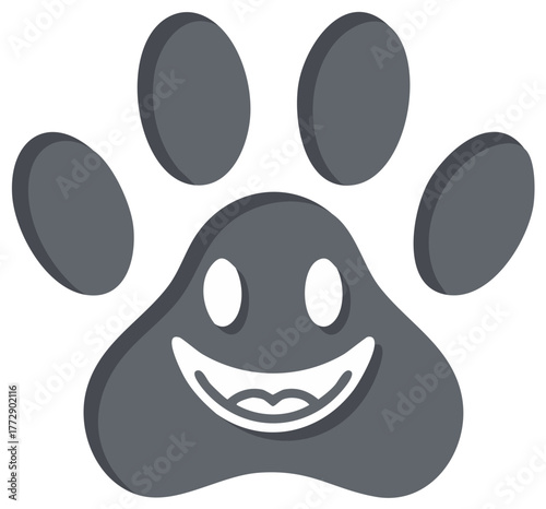 Happy Paw Print with Smiling Face Pet Friendly Design Animal Footprint Graphic