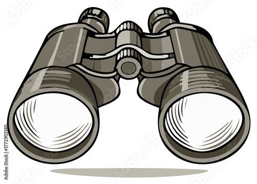 Detailed Illustration of Optical Binoculars for Exploration or Surveillance