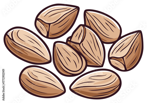Stylized cartoon illustration of a pile of whole shelled almond nuts