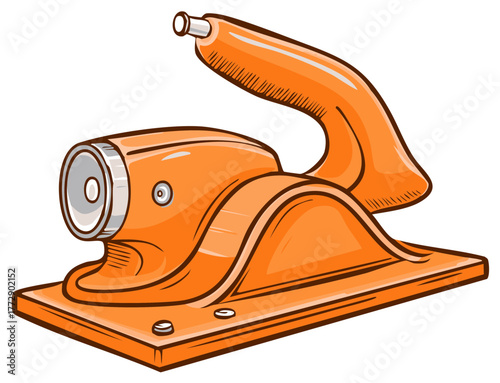 Retro orange stapler isolated on white background, graphic illustration.