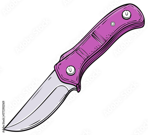 Cartoon illustration of a purple pocket knife isolated on white