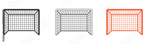 Minimalist Football Goalpost Icon Set Vector Illustration. Isolated graphics representing Soccer Goals, Sports, Scoring, Net, and Athletic Competition concepts on a white background.
