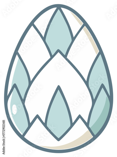 Stylized Easter egg illustration with a blue and white geometric scale pattern