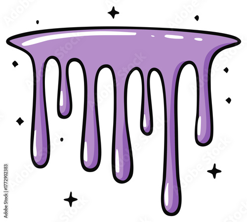 Purple slime dripping with sparkle accents, dripping gooey texture for playful design elements