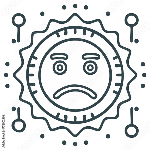 Sad Sun Outline with Particles in Circular Design for Weather or Emotion Themes