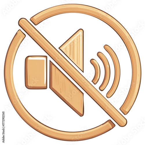 Rustic wooden texture mute icon vector graphic for sound off and silence concept
