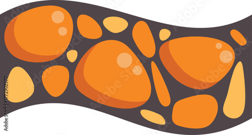 Winding pedestrian path paved with orange cobblestones creates a visually appealing walkway