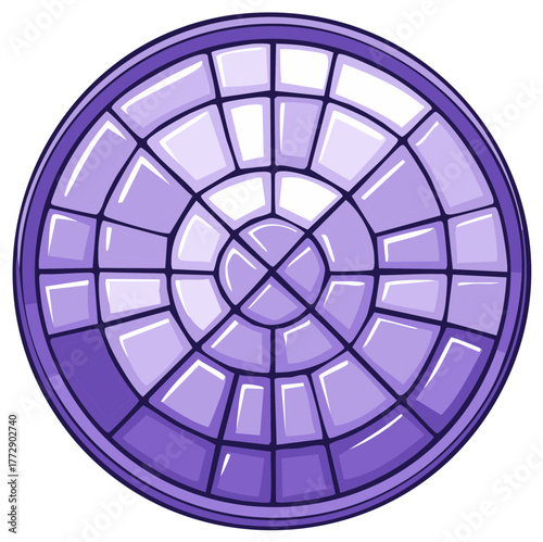 Vibrant purple circular segmented abstract architectural dome or round window illustration.
