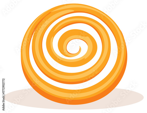 Orange and white spiral swirl lollipop candy vector illustration