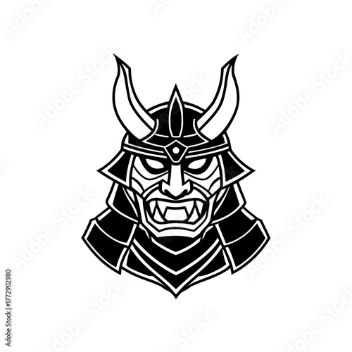 Illustration of samurai mask on transparent background