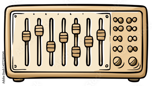 Audio Mixer Console with Sliders and Knobs for Sound Engineering and Music Production Illustration
