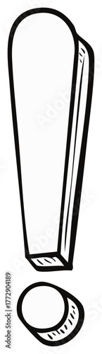 Three dimensional exclamation mark symbol in a hand drawn cartoon sketch style