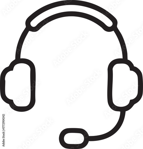 Adobe Illustrator Artwork "Headphones with Microphone Line Art Icon for Customer Service, Gaming, and Communication - Editable Vector"

