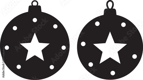 Two christmas ornaments with stars silhouette
