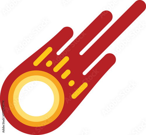 Red and orange meteor is flying fast in space, burning with a bright tail