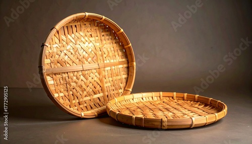 Bilao; A Woven Filipino basket made from bamboo, rattan, and palm leaves, showcasing traditional handcraft, cultural heritage, artisanal weaving, and tropical charm.