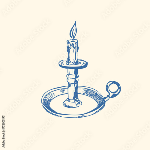 Hand drawn candle illustration. Vintage chandelier sketch. Candle clip art. Candle doodle. Line art, ink, minimalist style. Candles burning. Candelabra and candlestick. Ink sketch set isolated. Retro