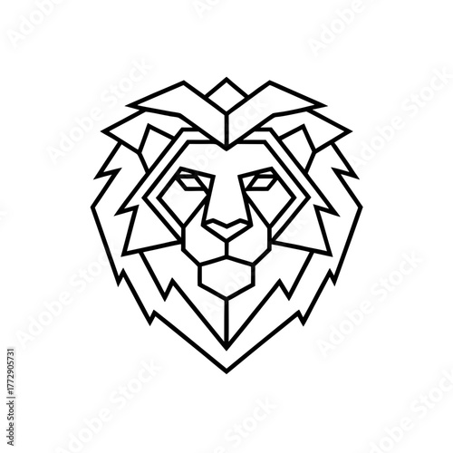 Geometric lion head outline art on transparent background