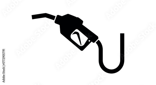 A black silhouette of a fuel nozzle with a curved hose against a white background, representing the concept of fueling or energy.
