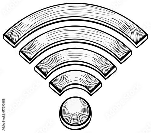 Hand drawn style WiFi symbol illustration concept, black and white graphic isolated