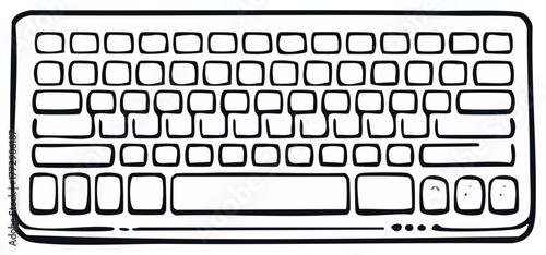 Hand drawn black and white computer keyboard icon simple doodle style for technology and communication