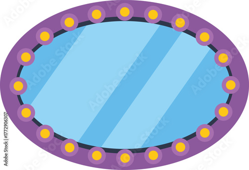 Oval makeup mirror with light bulbs reflecting light, perfect for beauty salons and makeup artists