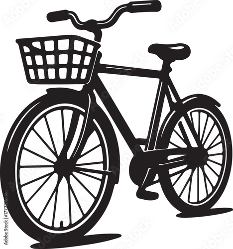 Classic Black City Bicycle with Basket Vintage Commuter Bike Design