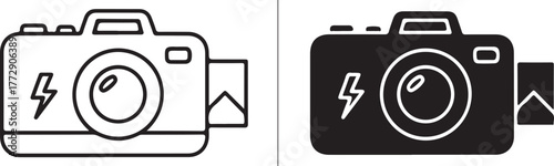 Camera icon with flash and photo symbol representing photography and capturing moments