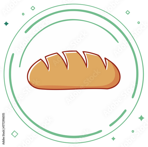 Cartoon illustration of a loaf of bread within a geometric circle