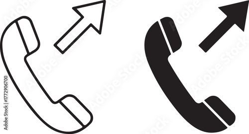Outgoing call icon set two phone handsets with upward arrows for dialing and calling