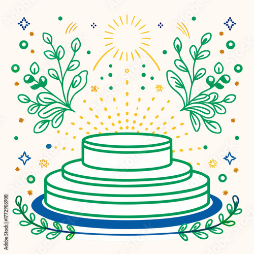 Simple Three Tiered Podium with Greenery and Sun stage