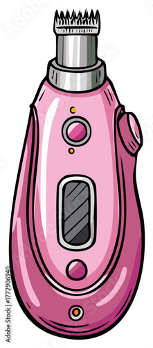 Pink electric grooming tool with metal clipper head and power button