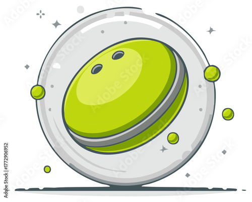 Abstract green planet with ring and moons in cartoon style