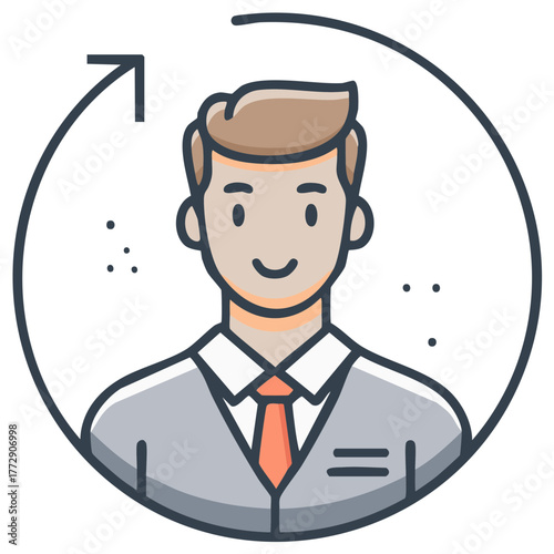 Professional Man Icon Person With Circular Arrow, Reversal Sign, Positive Feedback Symbol