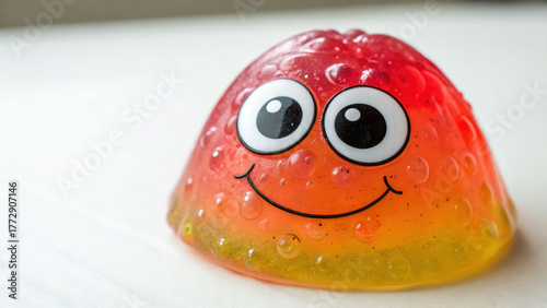 Cute slime monster toy smiley colorful red orange yellow glossy squishy gel bubble texture