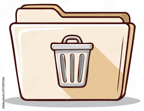 Illustration of a beige file folder with a trash can symbol representing data deletion or removal
