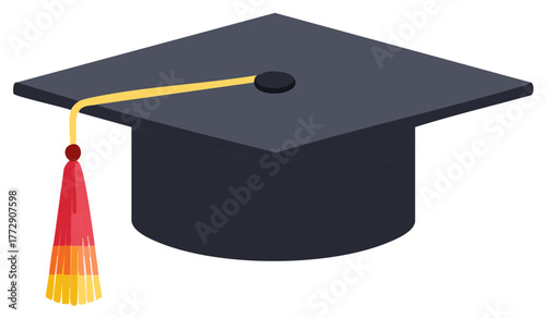 Illustration of a Dark Graduation Cap with Colorful Tassel Symbolizing Academic Achievement