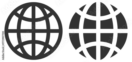 World globe icon set, global earth international network symbol, solid and outline vector illustration on transparent background