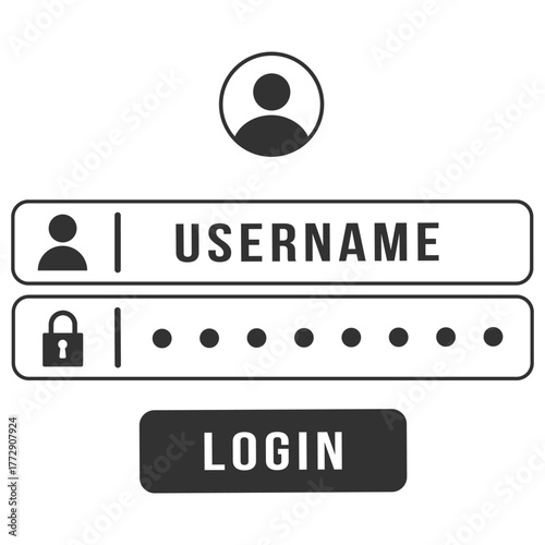 Login form icon. Username and password access security interface on transparent background
