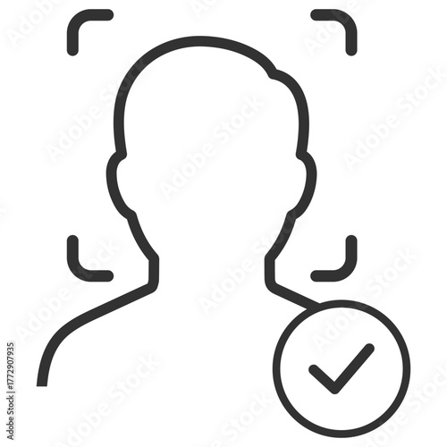 Face recognition icon. Biometric authentication and identity verification on transparent background