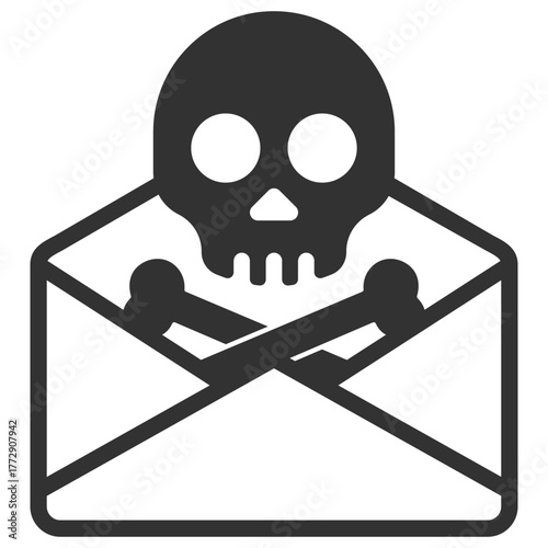 Email virus skull icon. Phishing and malware danger warning symbol on transparent background