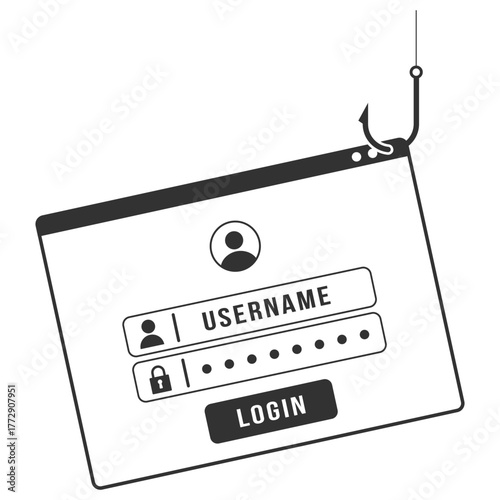 Phishing login icon. Online scam and cyber fraud security warning on transparent background