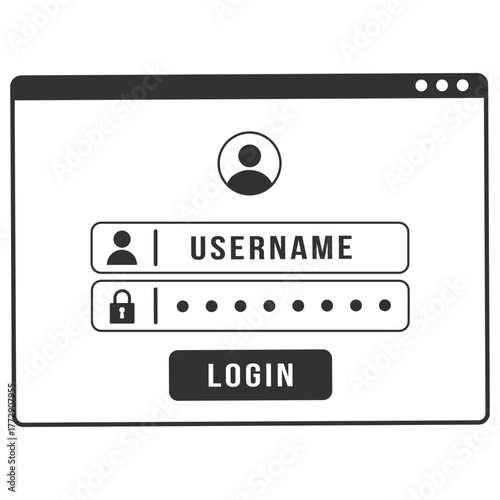Login page icon. Secure access form and password authentication on transparent background