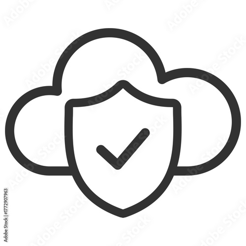 Cloud security icon. Data protection and safe storage shield symbol on transparent background