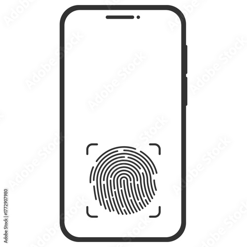 Fingerprint scan icon. Mobile biometric identification and access security on transparent background